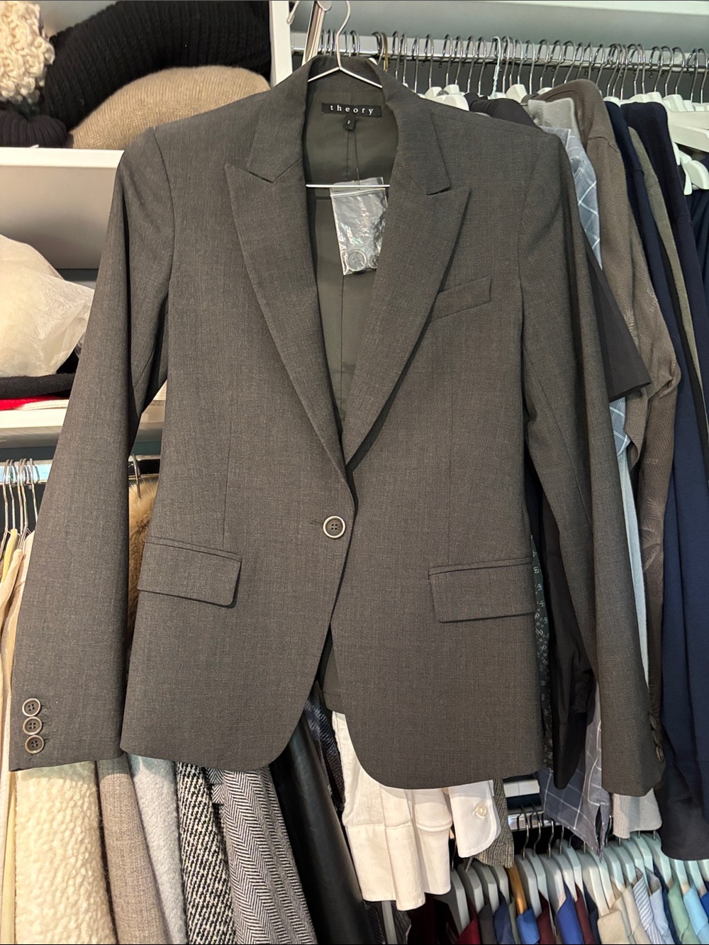 Theory Women's Charcoal Gray Single-Button Blazer
